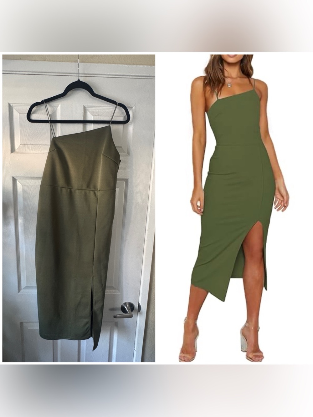 LYANER Spaghetti Straps Slit Hem Bodycon Cocktail Party Midi Dress, Large